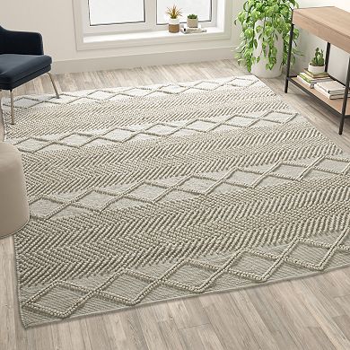 Emma and Oliver 8' x 10' Triple Blend White and Ivory Handwoven Geometric Area Rug