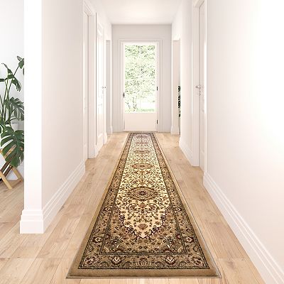 Masada Rugs Masada Rugs Bellagio Collection 3 x20 Traditional Area Rug Runner in Ivory Design B401