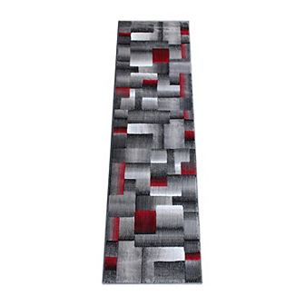 Masada Rugs Masada Rugs Trendz Collection 2'x7' Modern Contemporary Runner Area Rug in Red, Gray and Black-Design Trz861