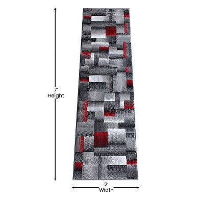 Masada Rugs Masada Rugs Trendz Collection 2'x7' Modern Contemporary Runner Area Rug in Red, Gray and Black-Design Trz861