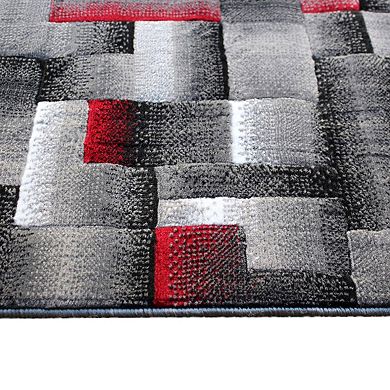 Masada Rugs Masada Rugs Trendz Collection 2'x7' Modern Contemporary Runner Area Rug in Red, Gray and Black-Design Trz861