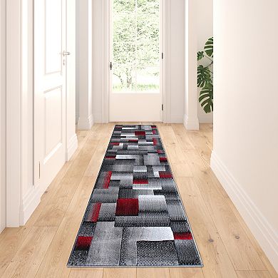 Masada Rugs Masada Rugs Trendz Collection 2'x7' Modern Contemporary Runner Area Rug in Red, Gray and Black-Design Trz861