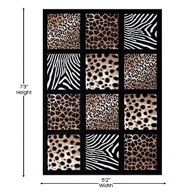 Masada Rugs Masada Rugs 5'x7' Modern Area Rug with Animal Prints - Design S 251 Black