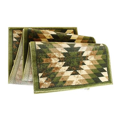 Masada Rugs Masada Rugs Stephanie Collection 2'x7' Area Rug Runner with Distressed Southwest Native American Design 1106 in Green, Brown and Beige