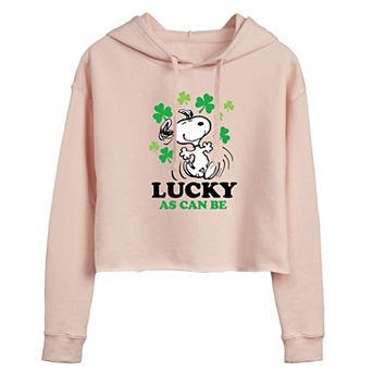 Juniors' Peanuts Snoopy "Lucky As Can Be" Cropped Hoodie