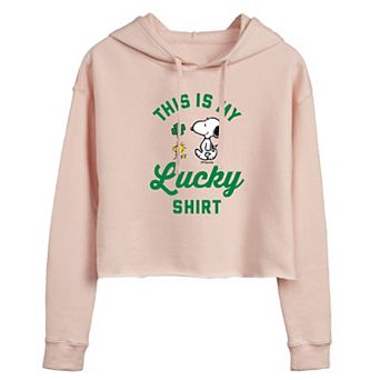 Juniors' Peanuts Snoopy Lucky Shirt Cropped Hoodie