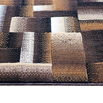 Masada Rugs Masada Rugs Trendz Collection 2'x7' Modern Contemporary Runner Area Rug in Chocolate, Brown and Beige-Design Trz861