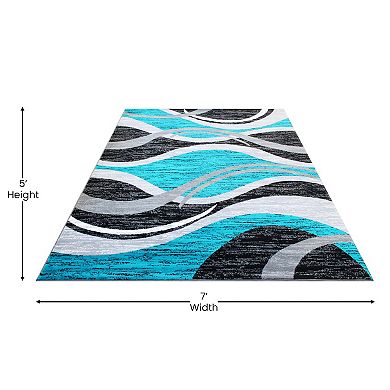 Masada Rugs Masada Rugs Stephanie Collection Area Rug with Modern Contemporary Design 1109 in Turquoise, Gray, Black and White - 5'x7'