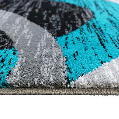 Masada Rugs Masada Rugs Stephanie Collection Area Rug with Modern Contemporary Design 1109 in Turquoise, Gray, Black and White - 5'x7'
