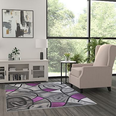 Masada Rugs Masada Rugs Trendz Collection 5'x7' Modern Contemporary Area Rug in Purple, Gray and Black