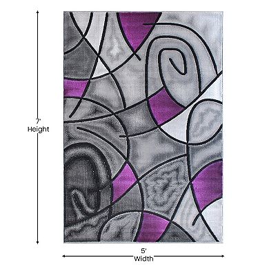 Masada Rugs Masada Rugs Trendz Collection 5'x7' Modern Contemporary Area Rug in Purple, Gray and Black