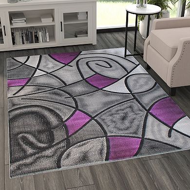 Masada Rugs Masada Rugs Trendz Collection 5'x7' Modern Contemporary Area Rug in Purple, Gray and Black