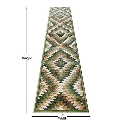 Masada Rugs Masada Rugs Stephanie Collection 3'x11' Area Rug Runner with Distressed Southwest Native American Design 1106 in Green, Brown and Beige