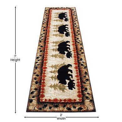 Masada Rugs Masada Rugs 2'x7' Cabin/Lodge Theme Area Rug with Bear and Cub Scene