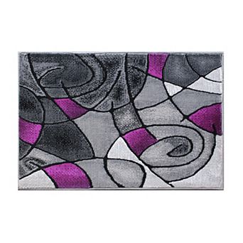 Masada Rugs Masada Rugs Trendz Collection 2'x3' Modern Contemporary Area Rug Mat in Purple, Gray and Black