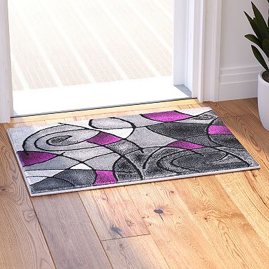 Masada Rugs Masada Rugs Trendz Collection 2'x3' Modern Contemporary Area Rug Mat in Purple, Gray and Black