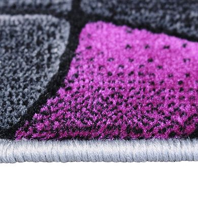 Masada Rugs Masada Rugs Trendz Collection 2'x3' Modern Contemporary Area Rug Mat in Purple, Gray and Black