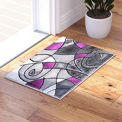 Masada Rugs Masada Rugs Trendz Collection 2'x3' Modern Contemporary Area Rug Mat in Purple, Gray and Black