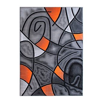 Masada Rugs Masada Rugs Trendz Collection 8'x10' Modern Contemporary Area Rug in Orange, Gray and Black