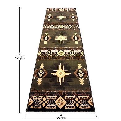 Masada Rugs Masada Rugs 2'x7' Southwest Native American Runner Rug - Design C318 Sage Green