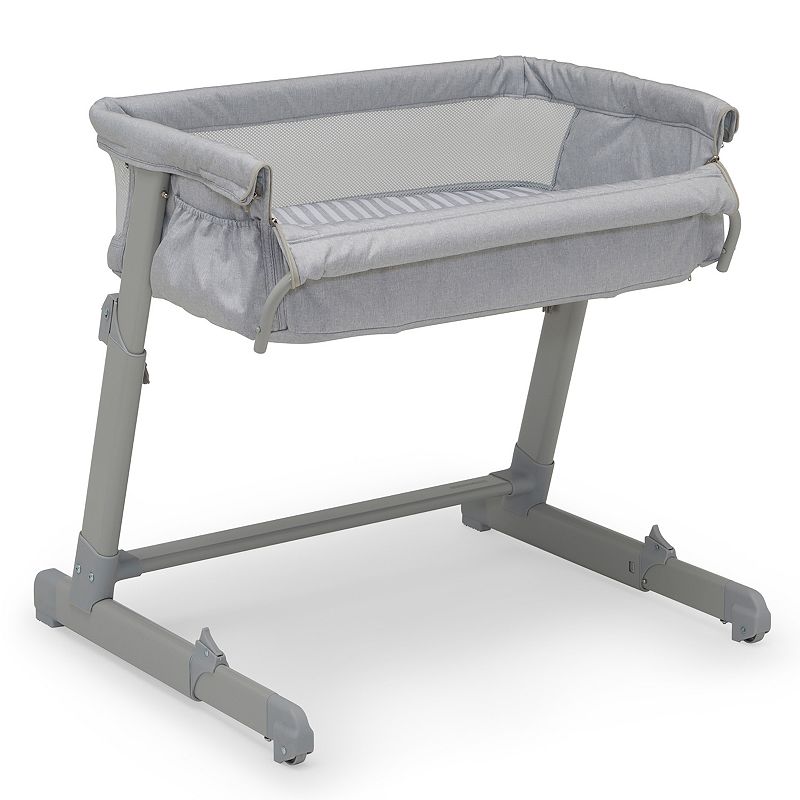 babyGap by Delta Children Whisper Bedside Bassinet Sleeper with Breathable Mesh and Adjustable Heights - Gray Stripes