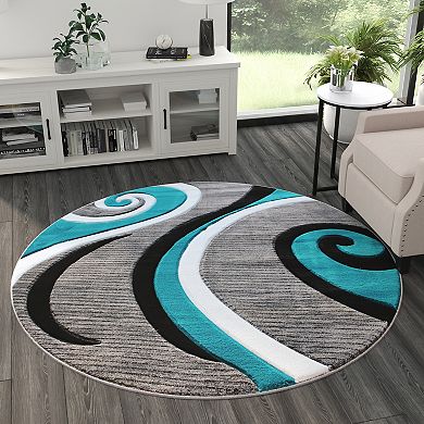 Masada Rugs Masada Rugs Sophia Collection 5'x5' Round Modern Contemporary Hand Sculpted Area Rug in Turquoise