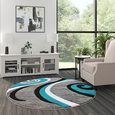 Masada Rugs Masada Rugs Sophia Collection 5'x5' Round Modern Contemporary Hand Sculpted Area Rug in Turquoise