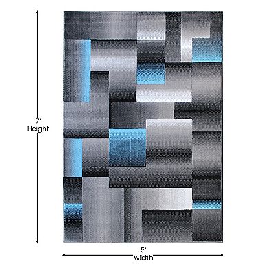 Masada Rugs Masada Rugs Trendz Collection 5'x7' Modern Contemporary Area Rug in Blue, Gray and Black-Design Trz861