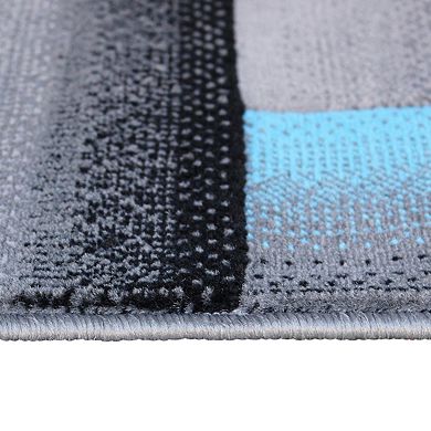 Masada Rugs Masada Rugs Trendz Collection 5'x7' Modern Contemporary Area Rug in Blue, Gray and Black-Design Trz861