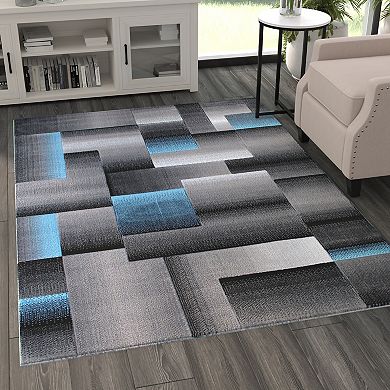 Masada Rugs Masada Rugs Trendz Collection 5'x7' Modern Contemporary Area Rug in Blue, Gray and Black-Design Trz861