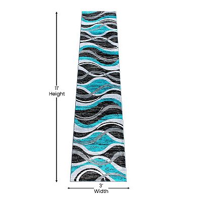 Masada Rugs Masada Rugs Stephanie Collection Area Rug Runner with Modern Contemporary Design 1109 in Turquoise, Gray, Black and White - 2'x11'