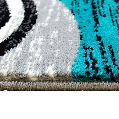 Masada Rugs Masada Rugs Stephanie Collection Area Rug Runner with Modern Contemporary Design 1109 in Turquoise, Gray, Black and White - 2'x11'