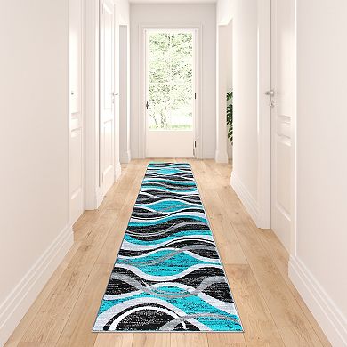 Masada Rugs Masada Rugs Stephanie Collection Area Rug Runner with Modern Contemporary Design 1109 in Turquoise, Gray, Black and White - 2'x11'