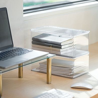 mDesign Flat Platform Riser Shelf for Laptop Computer or TV, Soft Brass/Clear
