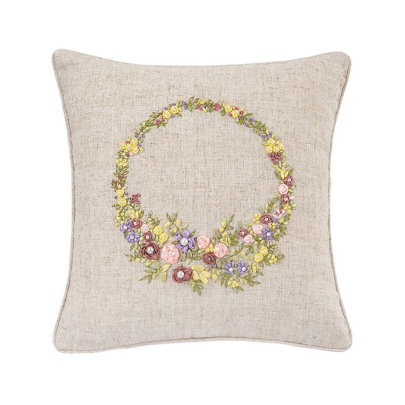 C&F Home Floral Wreath Throw Pillow, Beig/Green, 16X16
