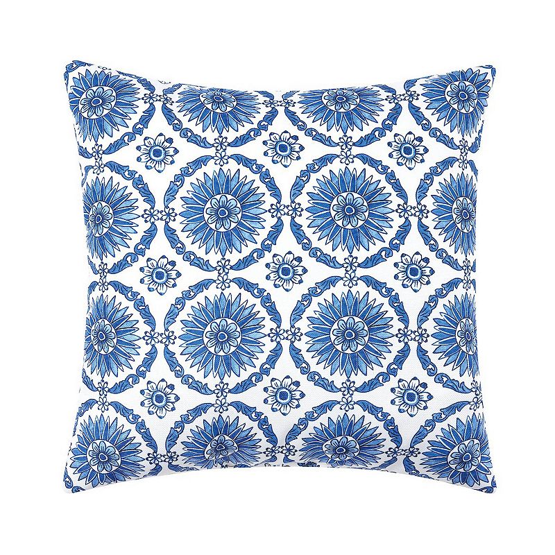 C&F Home Delft Garden Daisy Floral Indoor/Outdoor Throw Pillow, Blue, 18X18
