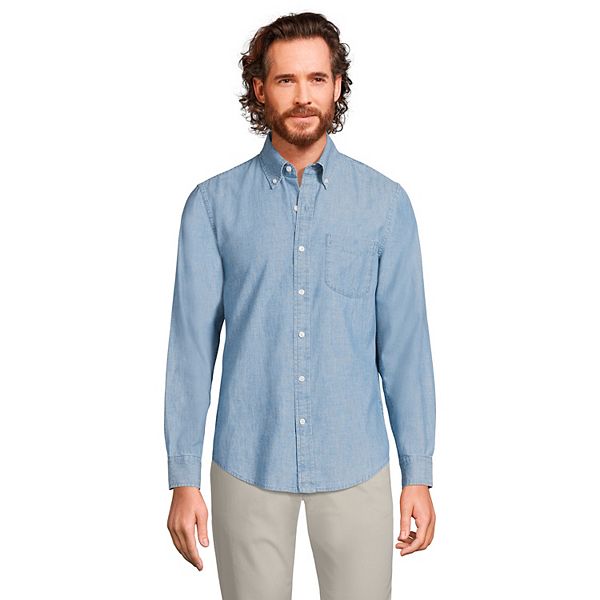 Men's Lands' End Button-Down Traditional Fit Chambray Shirt