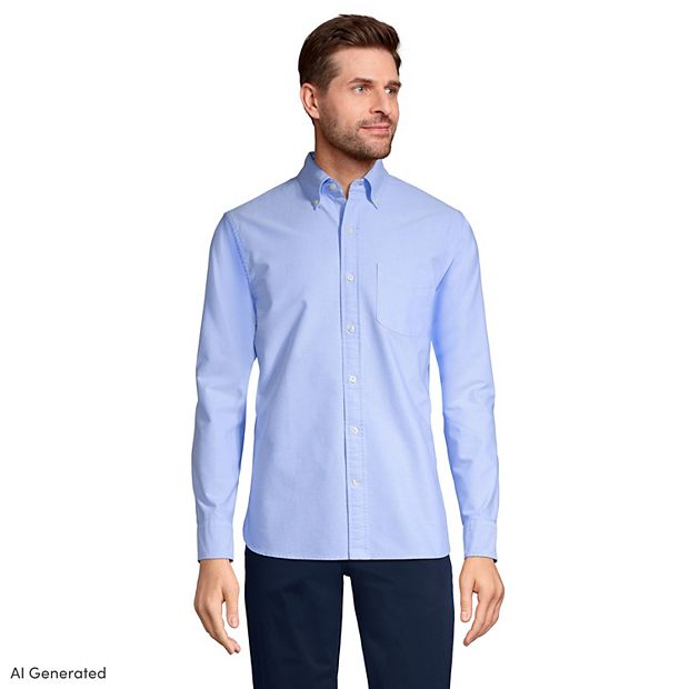 Men's Tailored Fit Long Sleeve Sail Rigger Oxford Shirt - Lands' End - White - XL