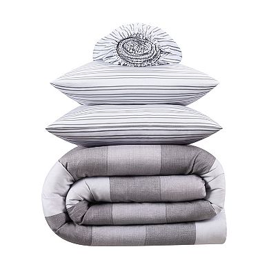 Serta® Simply Clean Billy Textured Stripe Antimicrobial Complete Bedding Set with Sheets