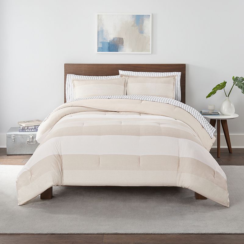 Serta Simply Clean Billy Textured Stripe Antimicrobial Complete Bedding Set
