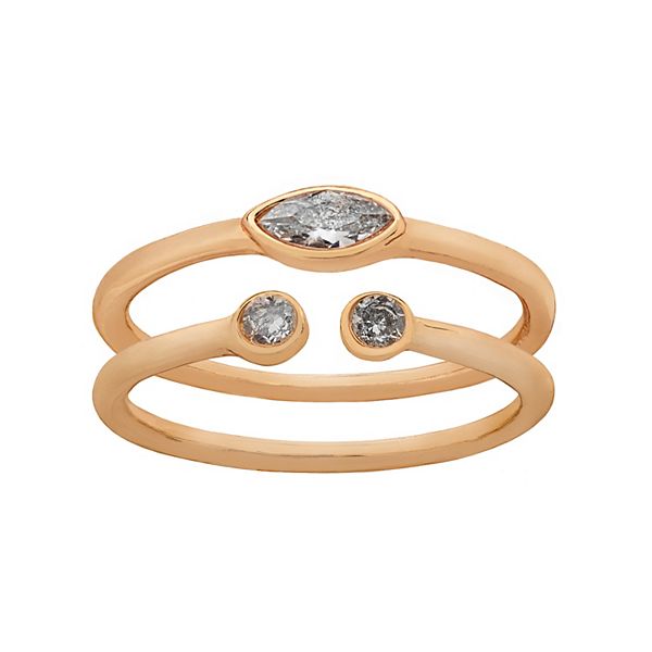 LC Lauren Conrad Gold Tone Cubic Zirconia 2Piece Rings Set