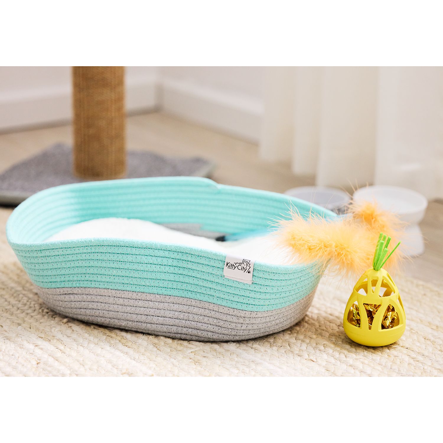 Kitty City Large Cat Tunnel Bed – Pop-Up Cat Bed With Hanging Toys, White, 39” X 39” X 12.5”