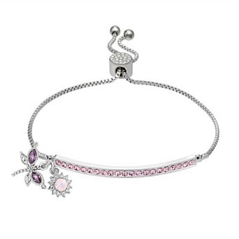 Brilliance Fine Silver Plated Crystal Dragonfly & Flower Adjustable Bracelet