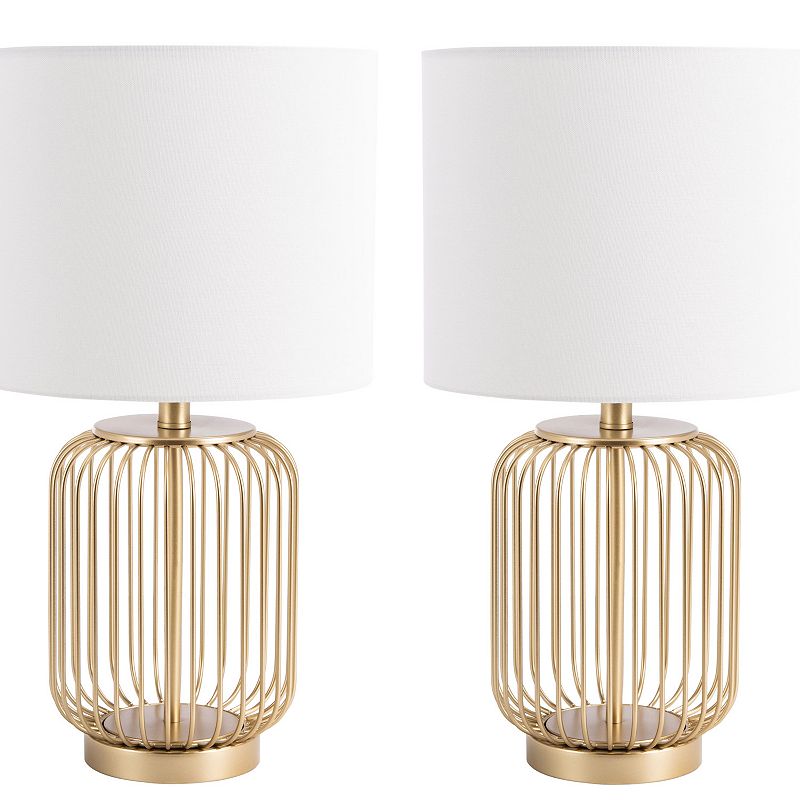 UPC 195058000062 product image for Safavieh Portlia Set of 2 Table Lamps - Metal Base with Fabric Shades, Brown | upcitemdb.com