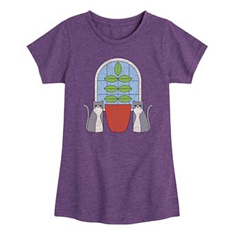 Girls 7-16 Cats With Plants Graphic Tee