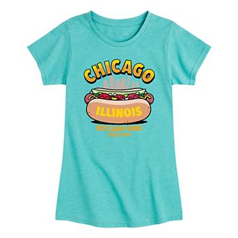 Girls 7-16 Chicago Hot Dog Skyline Graphic Tee
