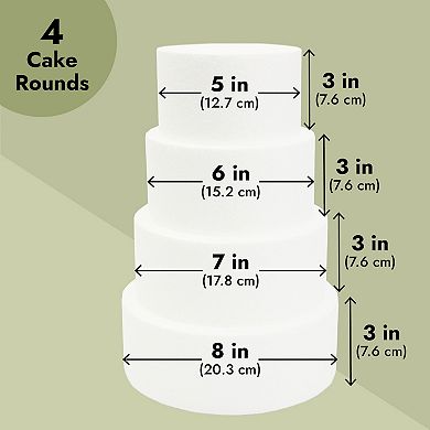 4 Tiers Foam Round Shape Mini Cake Dummy Set Foam For Crafts, White, 5 To 8 Inch