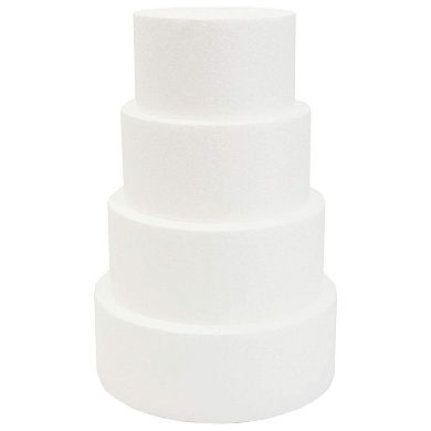 4 Tiers Foam Round Shape Mini Cake Dummy Set Foam For Crafts, White, 5 To 8 Inch