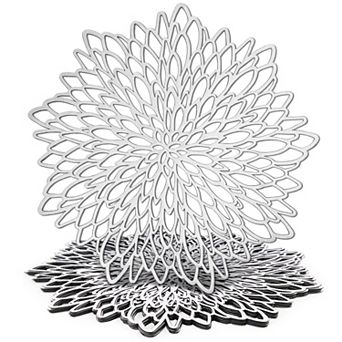 10 Pack Silver Metallic Vinyl Placemats for Christmas, Thanksgiving, Leaf Design (14.4 In)