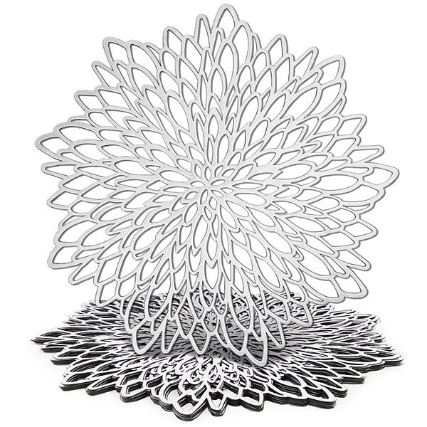 10 Pack Silver Metallic Vinyl Placemats for Christmas, Thanksgiving